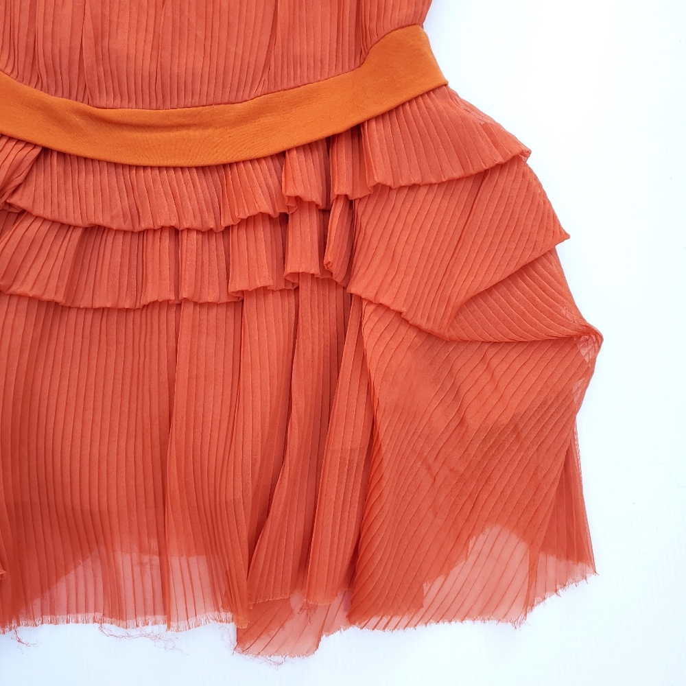 Chloé Orange Draped Ruffled Hem Pleated Dress - Picture 4 of 11